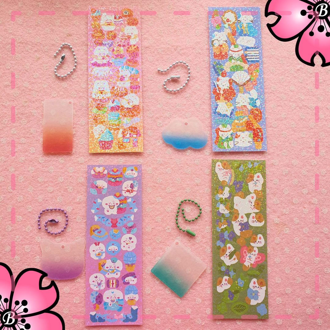 Set portachiavi +stickers glitterati