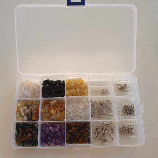 Box of semi-precious stones and small parts