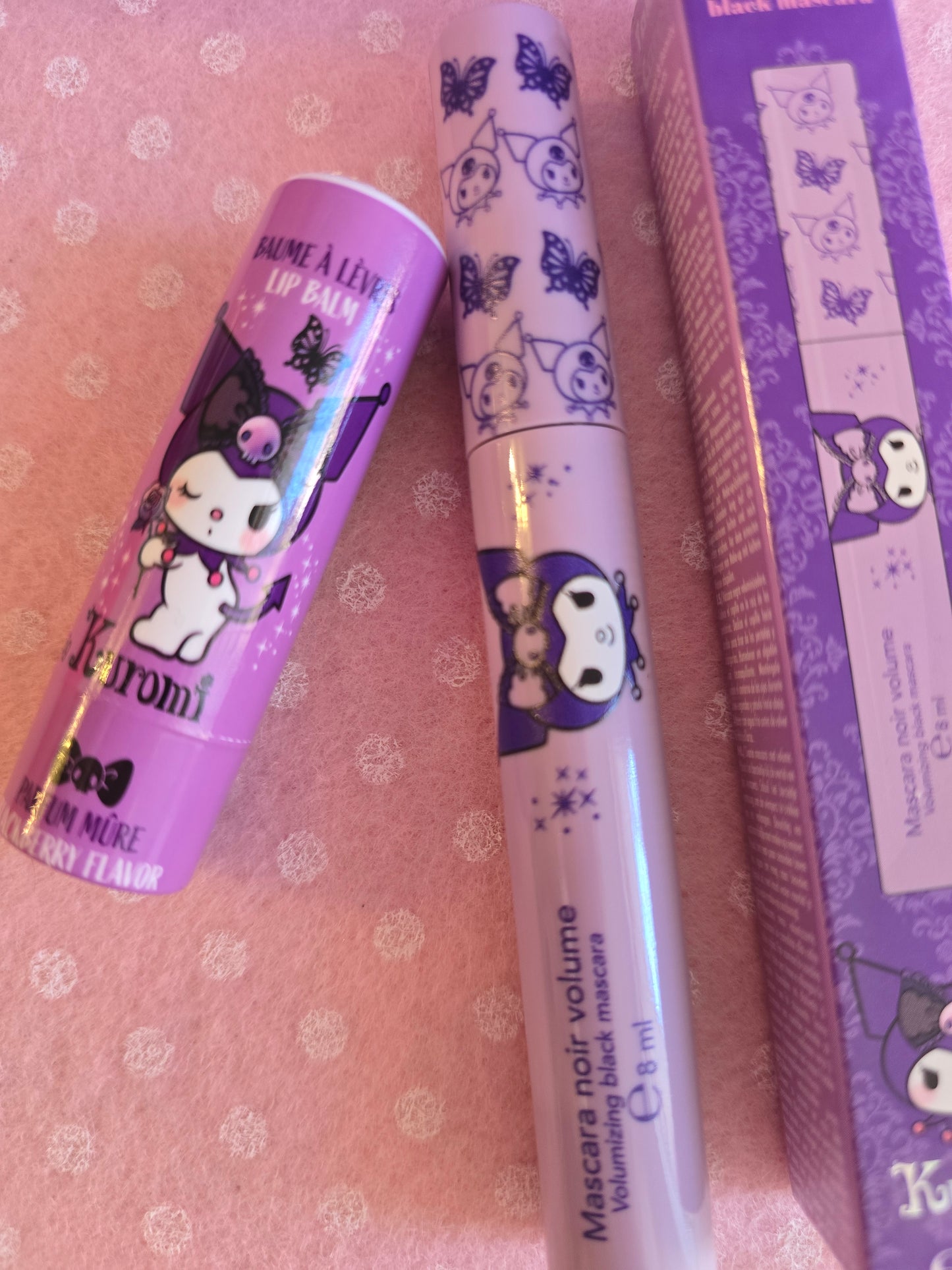 Kuromi Pochette in peluche, Mascara, Lip Balm