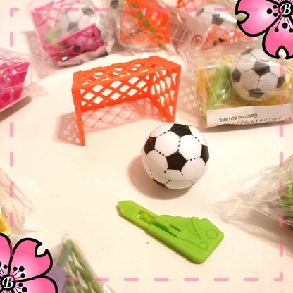 Mini football gadget, holder plus ball launcher, for birthday parties and party favors